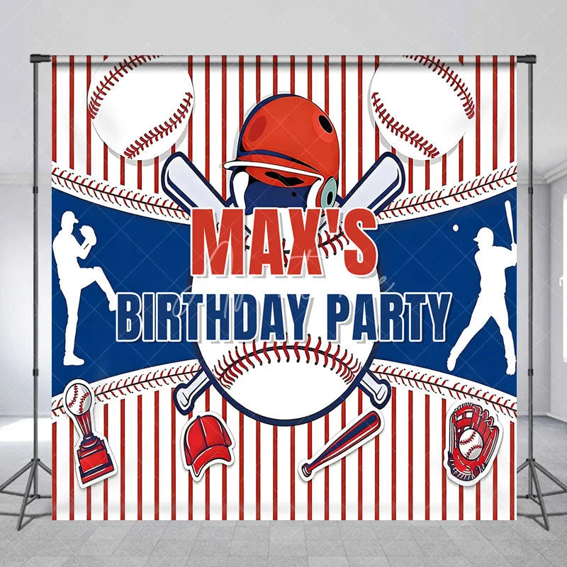 Aperturee - Aperturee Personalized Baseball Birthday Party Custom Backdrop Red White and Blue Sports Theme Decor for Kids Celebration