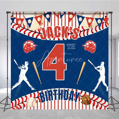 Aperturee - Aperturee Personalized Baseball Custom Birthday Backdrop Red Stripes Sports Theme Boys Party Photography Background