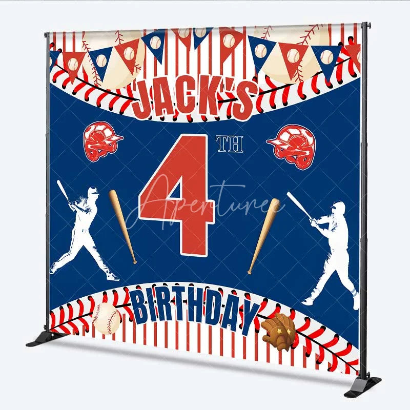 Aperturee - Aperturee Personalized Baseball Custom Birthday Backdrop Red Stripes Sports Theme Boys Party Photography Background