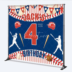 Aperturee - Aperturee Personalized Baseball Custom Birthday Backdrop Red Stripes Sports Theme Boys Party Photography Background