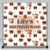 Aperturee - Aperturee Personalized Basketball and Bows Birthday Backdrop A Sweet Little All Star is on the Way Custom Name Sports Party