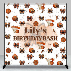 Aperturee - Aperturee Personalized Basketball and Bows Birthday Backdrop A Sweet Little All Star is on the Way Custom Name Sports Party