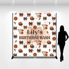Aperturee - Aperturee Personalized Basketball and Bows Birthday Backdrop A Sweet Little All Star is on the Way Custom Name Sports Party