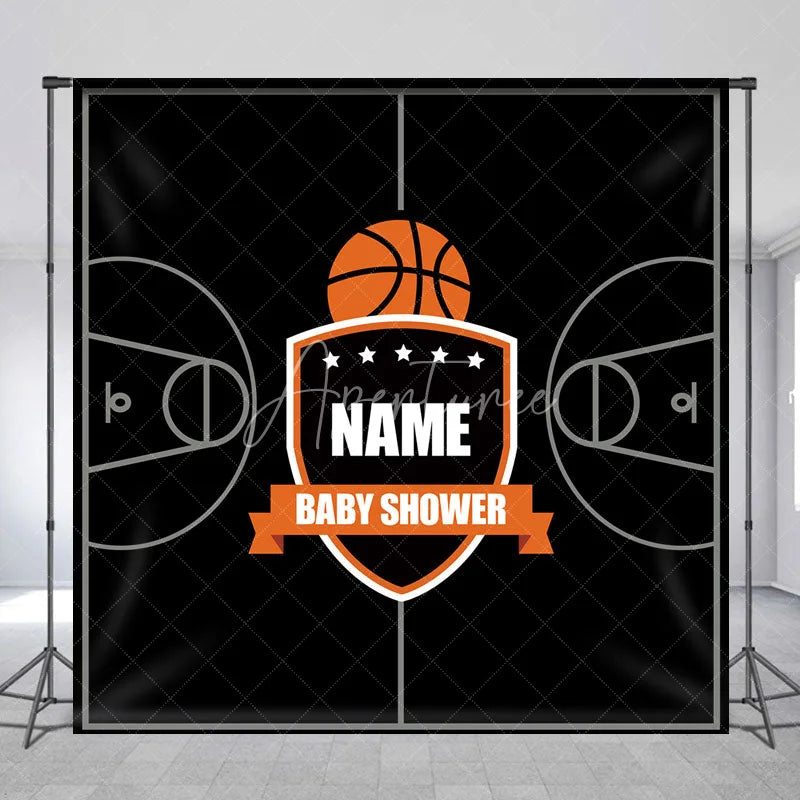 Aperturee - Aperturee Personalized Basketball Baby Shower Backdrop Custom Name Sports Theme Court Party Banner