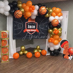 Aperturee - Aperturee Personalized Basketball Baby Shower Backdrop Custom Name Sports Theme Court Party Banner