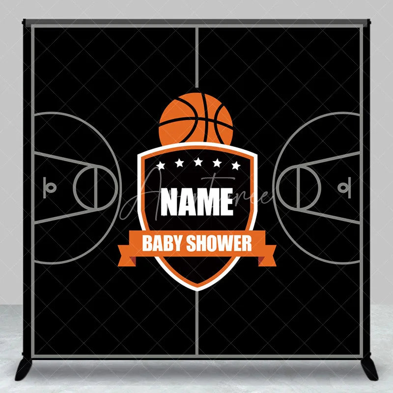 Aperturee - Aperturee Personalized Basketball Baby Shower Backdrop Custom Name Sports Theme Court Party Banner