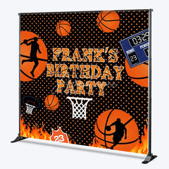 Aperturee - Aperturee Personalized Basketball Birthday Party Backdrop Slam Dunk with Flames and Scoreboard Custom Name Sports Theme Decor