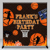 Aperturee - Aperturee Personalized Basketball Birthday Party Backdrop Slam Dunk with Flames and Scoreboard Custom Name Sports Theme Decor