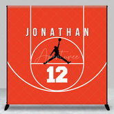Aperturee - Aperturee Personalized Basketball Red Court Birthday Backdrop Custom Name and Number Sports Party Banner