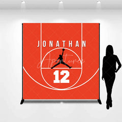 Aperturee - Aperturee Personalized Basketball Red Court Birthday Backdrop Custom Name and Number Sports Party Banner