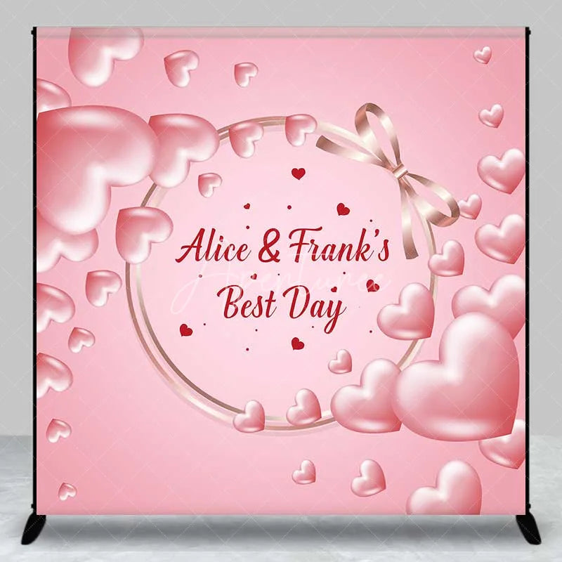 Aperturee - Aperturee Personalized Best Day Ever Hearts Backdrop Pink 3D Hearts and Bow Wedding or Baby Shower Decoration