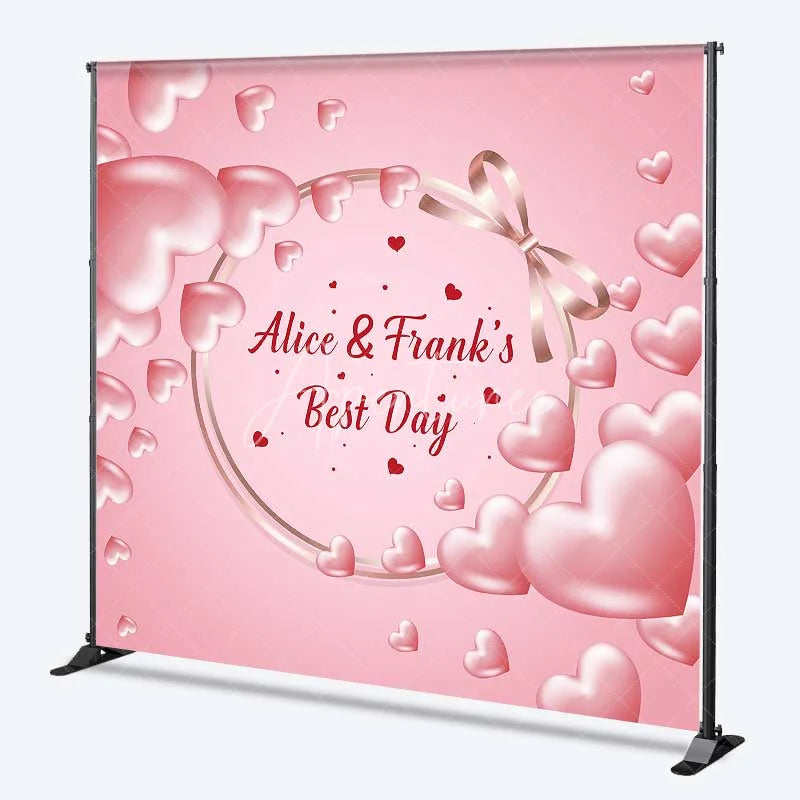 Aperturee - Aperturee Personalized Best Day Ever Hearts Backdrop Pink 3D Hearts and Bow Wedding or Baby Shower Decoration