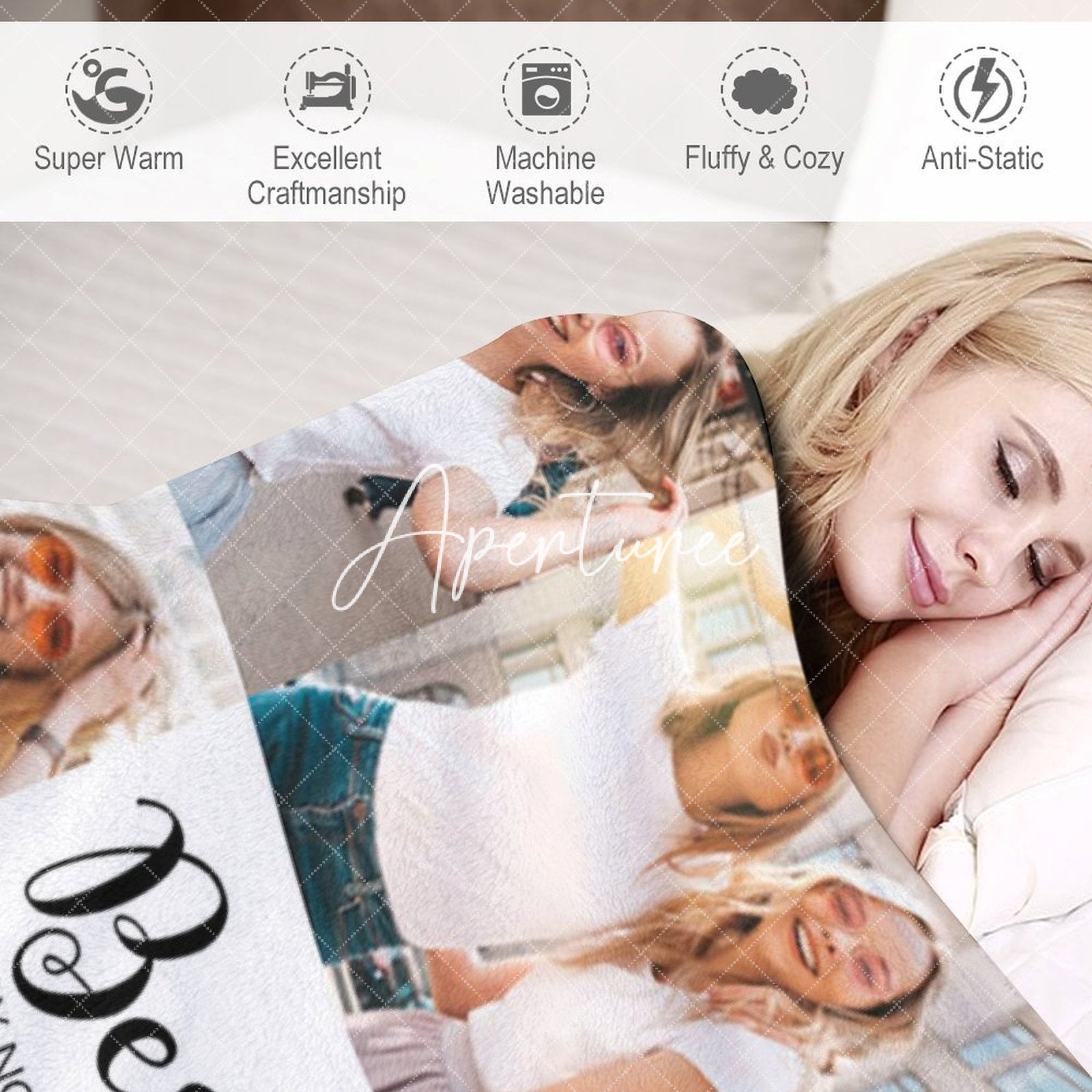 Aperturee - Aperturee Personalized Best Friend Name Stitched Photo Blanket