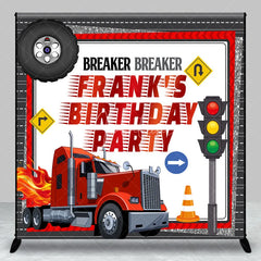 Aperturee - Aperturee Personalized Big Rig Truck Birthday Backdrop Breaker Breaker Transportation Theme Custom Name Party for Boy