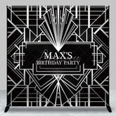 Aperturee - Aperturee Personalized Black and Silver Art Deco Custom Backdrop Geometric Gatsby Style Birthday Party Decor
