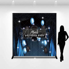 Aperturee - Aperturee Personalized Blue and Black Birthday Bash Backdrop Custom Name Sparkling Balloon Party Banner