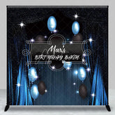 Aperturee - Aperturee Personalized Blue and Black Birthday Bash Backdrop Custom Name Sparkling Balloon Party Banner