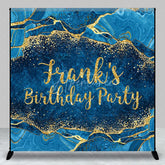 Aperturee - Aperturee Personalized Blue and Gold Agate Birthday Backdrop Elegant Marble Texture Custom Name Party Photo Booth Decor