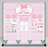Aperturee - Aperturee Personalized Bow-Tique Birthday Backdrop Pink Mouse Ears and Bows Shop Custom Name Cartoon Party Photo Booth