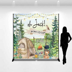 Aperturee - Aperturee Personalized Camping Theme Backdrop Here Comes a Little Camper Forest Adventure Baby Shower Decoration