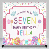 Aperturee - Aperturee Personalized Candy Land 7th Birthday Custom Backdrop Sweet Lollipops and Polka Dots Party Decor