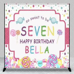 Aperturee - Aperturee Personalized Candy Land 7th Birthday Custom Backdrop Sweet Lollipops and Polka Dots Party Decor