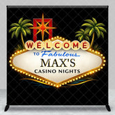 Aperturee - Aperturee Personalized Casino Nights Custom Backdrop Welcome Sign with Palm Trees and Starburst for Party Decor