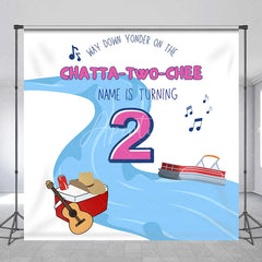 Aperturee - Aperturee Personalized Chatta-Two-Chee 2nd Birthday Backdrop River Boat and Country Music Theme Background Custom Name Boys