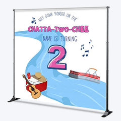 Aperturee - Aperturee Personalized Chatta-Two-Chee 2nd Birthday Backdrop River Boat and Country Music Theme Background Custom Name Boys