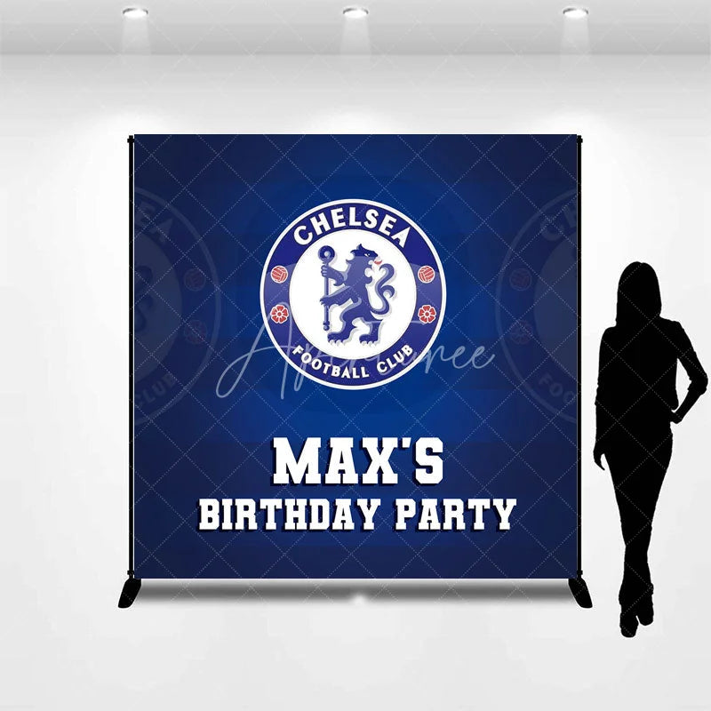 Aperturee - Aperturee Personalized Chelsea Football Club Birthday Backdrop Custom Name Soccer Team Party Banner