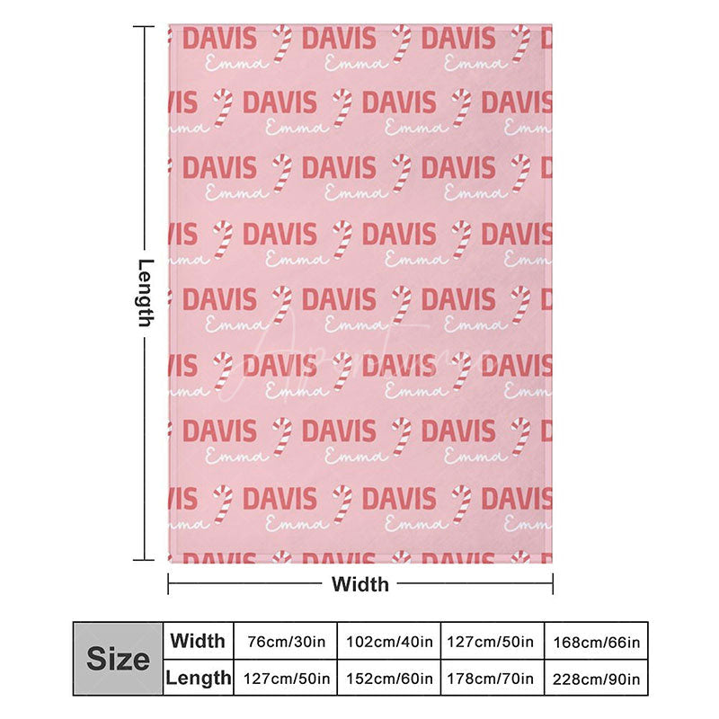 Aperturee - Aperturee Personalized Christmas Candy Cane Blanket with Custom Name Holiday Decor Throw for Kids Pink Xmas Gift