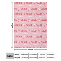 Aperturee - Aperturee Personalized Christmas Candy Cane Blanket with Custom Name Holiday Decor Throw for Kids Pink Xmas Gift