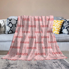 Aperturee - Aperturee Personalized Christmas Candy Cane Blanket with Custom Name Holiday Decor Throw for Kids Pink Xmas Gift