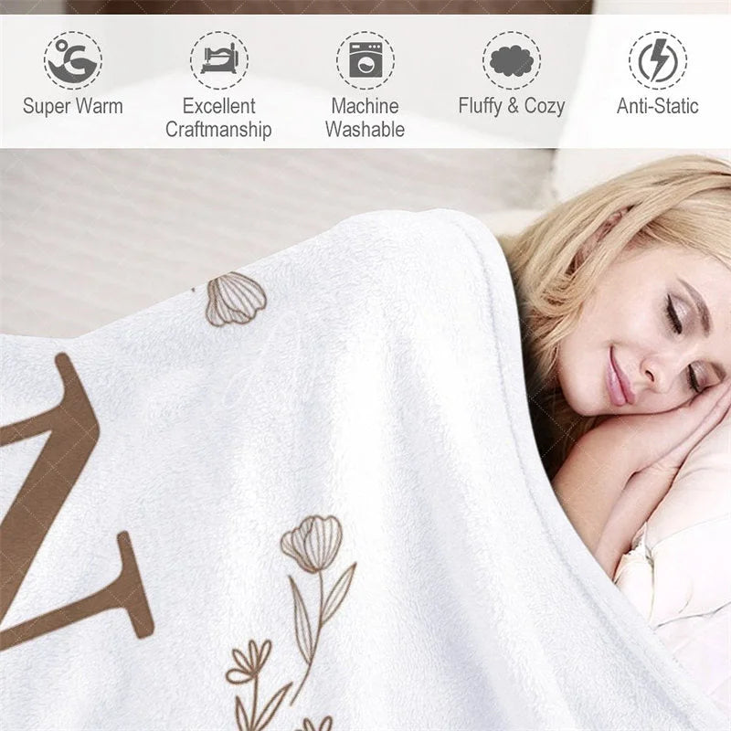 Aperturee - Aperturee Personalized Christmas Holly Blanket with Custom Name Festive Holiday Botanical Print Red Xmas Gift for Family