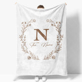 Aperturee - Aperturee Personalized Christmas Holly Blanket with Custom Name Festive Holiday Botanical Print Red Xmas Gift for Family