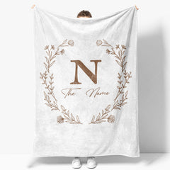 Aperturee - Aperturee Personalized Christmas Holly Blanket with Custom Name Festive Holiday Botanical Print Red Xmas Gift for Family