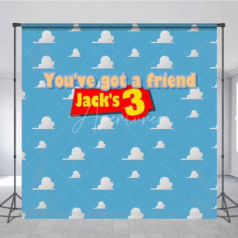 Aperturee - Aperturee Personalized Cloud Sky Custom Birthday Backdrop Blue Cartoon Clouds Boys Kids Party Photography Background