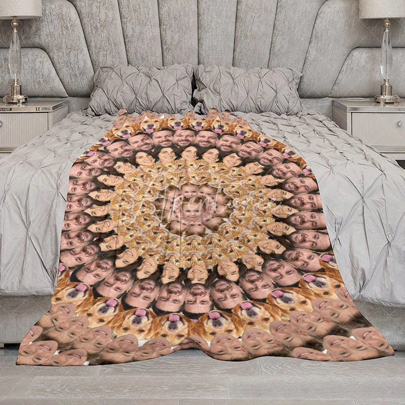 Aperturee - Aperturee Personalized Collage Photo Blanket with Custom Faces Add Pictures of Family and Pets Funny Novelty Gift
