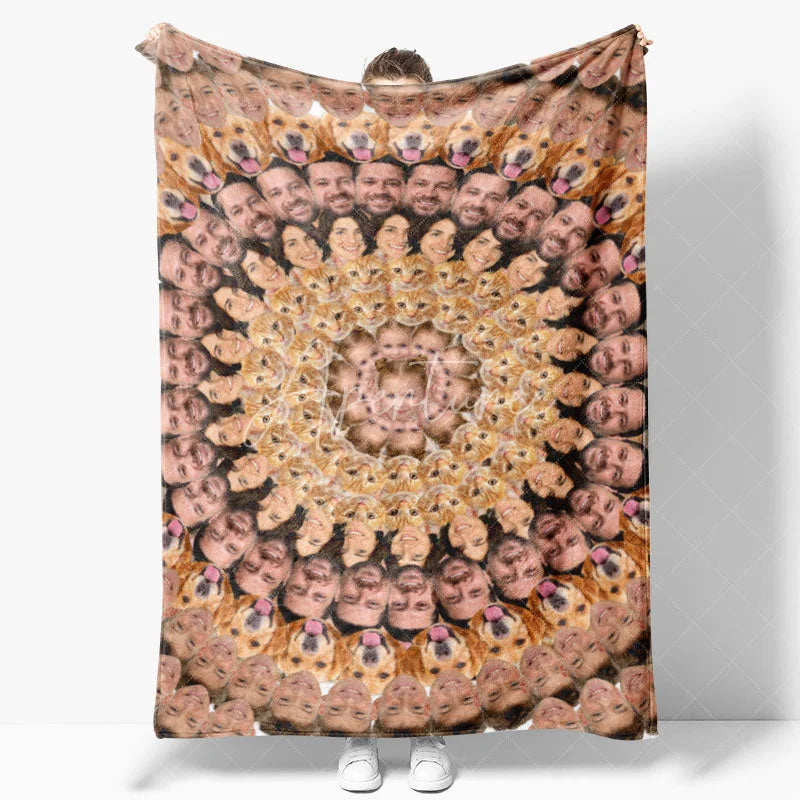Aperturee - Aperturee Personalized Collage Photo Blanket with Custom Faces Add Pictures of Family and Pets Funny Novelty Gift