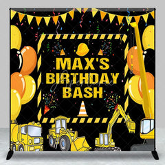 Aperturee - Aperturee Personalized Construction Site Birthday Backdrop Yellow Heavy Equipment and Balloons Party Decor