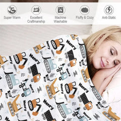 Aperturee - Aperturee Personalized Construction Truck Baby Blanket with Custom Name Excavator and Dump Truck Nursery Decor for Boys