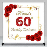 Aperturee - Aperturee Personalized Custom Red Roses Golden Frame Glitter 60th Birthday Celebration Backdrop Elegant Party Decor.