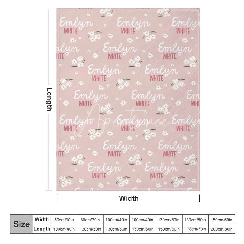 Aperturee - Aperturee Personalized Daisy Floral Blanket with Custom Name Pink Wildflower Theme for Girls Nursery Baby Shower Gift
