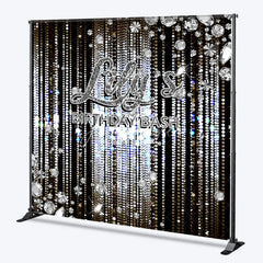 Aperturee - Aperturee Personalized Diamond Birthday Bash Backdrop Luxury Silver Glitter Glamour Party Banner