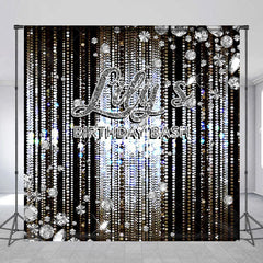 Aperturee - Aperturee Personalized Diamond Birthday Bash Backdrop Luxury Silver Glitter Glamour Party Banner