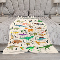 Aperturee - Aperturee Personalized Dinosaur Alphabet Blanket with Custom Name Educational A-Z Dino Chart Fun Nursery Decor for Kids
