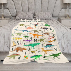 Aperturee - Aperturee Personalized Dinosaur Alphabet Blanket with Custom Name Educational A-Z Dino Chart Fun Nursery Decor for Kids