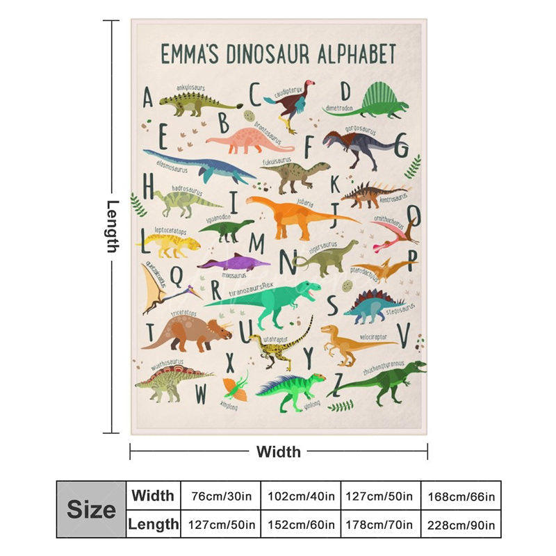 Aperturee - Aperturee Personalized Dinosaur Alphabet Blanket with Custom Name Educational A-Z Dino Chart Fun Nursery Decor for Kids