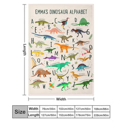 Aperturee - Aperturee Personalized Dinosaur Alphabet Blanket with Custom Name Educational A-Z Dino Chart Fun Nursery Decor for Kids