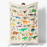 Aperturee - Aperturee Personalized Dinosaur Alphabet Blanket with Custom Name Educational A-Z Dino Chart Fun Nursery Decor for Kids